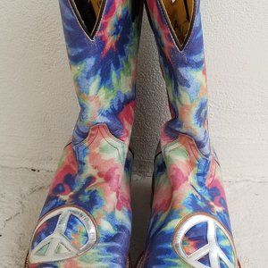 Tin Haul women's gal 8M used leather tie dye peace boots